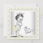 Invitation Bébé jaune et gris Douche fille (Devant)
