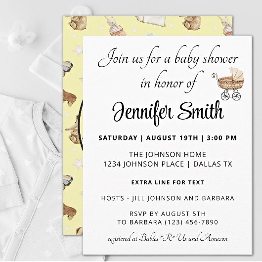 Invitation Bébé Jaune garçon ou fille Baby shower moderne