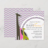 invitation bébé jumeau chevron de Giraffe (Devant / Derrière)