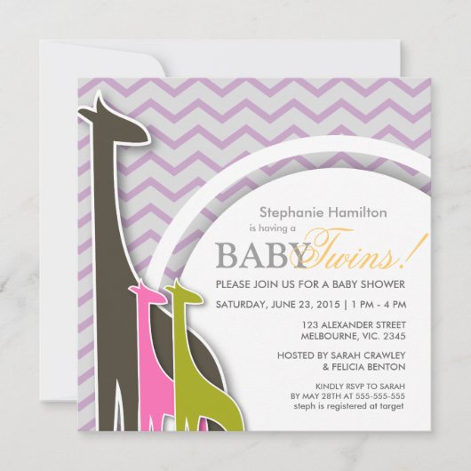 invitation bébé jumeau chevron de Giraffe (Devant)
