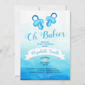 Invitation Bébé jumeau garçon aquarelle babyshower (Devant)