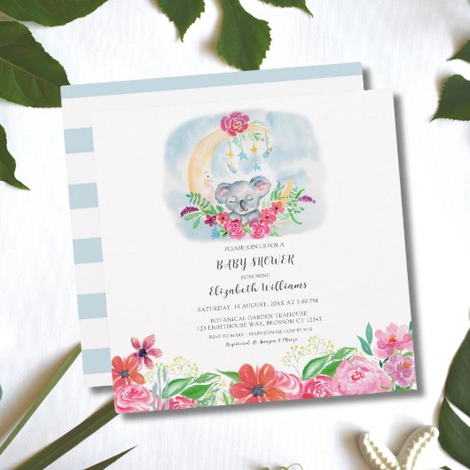 Invitation Bébé Koala Aquarelle Avec Lune