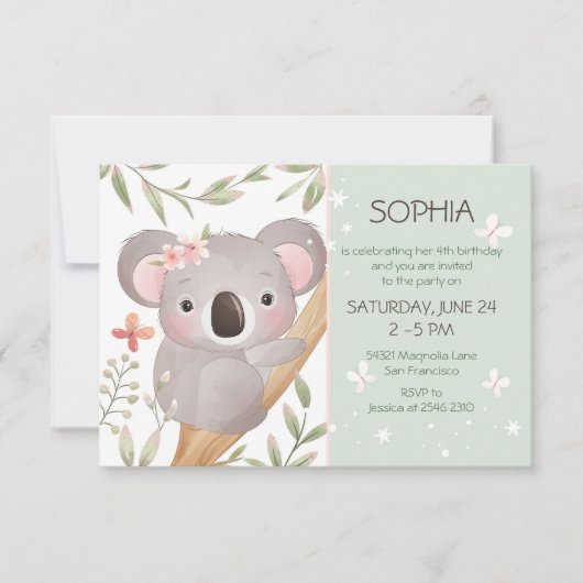 Invitation Bébé Koala sur l'arbre Anniversaire (Devant)