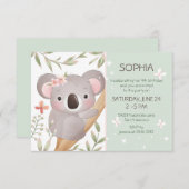 Invitation Bébé Koala sur l'arbre Anniversaire (Devant / Derrière)