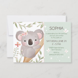 Invitation Bébé Koala sur l'arbre Anniversaire