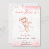 Invitation Bébé lapin avec ballons bébé fille (Devant)