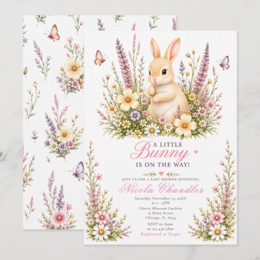 Invitation Bébé Lapin Baby Shower (Devant / Derrière)