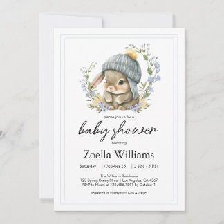 Invitation Bébé Lapin Fleur Sauvage