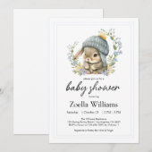 Invitation Bébé Lapin Fleur Sauvage (Devant / Derrière)