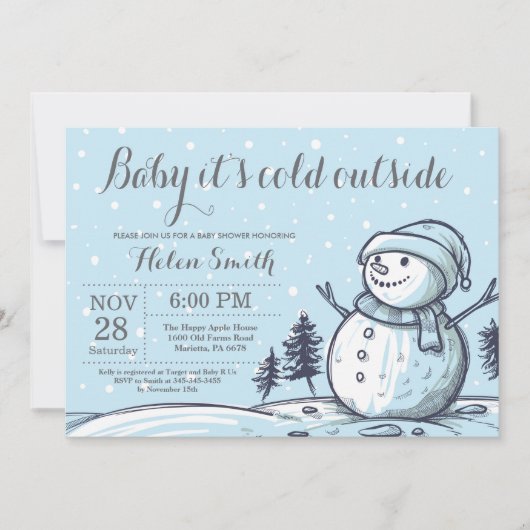 Invitation Bébé, le froid à l'extérieur du Baby shower des ne (Devant)