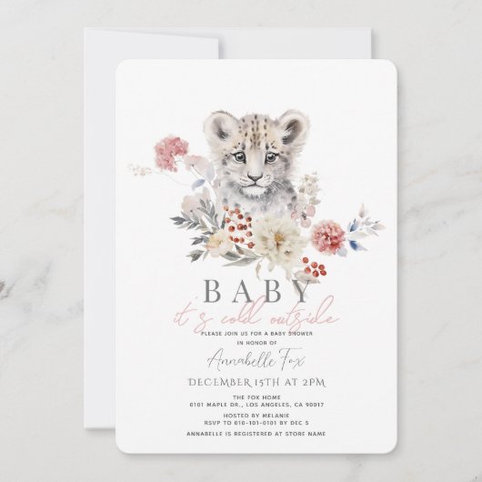 Invitation Bébé léopard des neiges Il fait froid dehors du Ba (Devant)