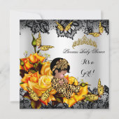 Invitation Bébé léopard Fille Shower Papillon Jaune Ethnique (Devant)