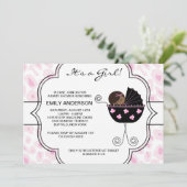 Invitation Bébé Léopard rose Noir Douche fille (Debout devant)