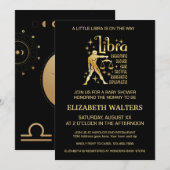 Invitation Bébé Libra Or et Noir Shower Céleste (Devant / Derrière)
