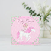 Invitation Bébé, licorne et Baby shower rose Rose (Debout devant)