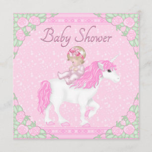Invitation Bébé, licorne et Baby shower rose Rose