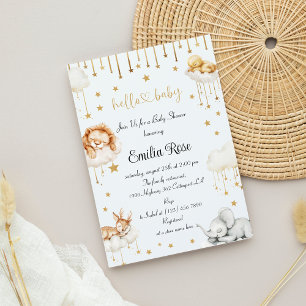 Invitation Bébé Licorne Fête Prénatale Étoiles Dorées Mignon 