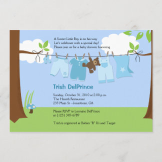 Invitation Bébé ligne de linge bleu garçon 5x7 Baby shower