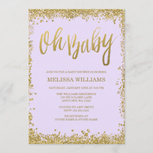 Invitation Bébé Lilac Purple Gold Parties scintillant Baby sh