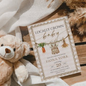 Invitation Bébé Local Élevé Marché Fermier Beige Gingham