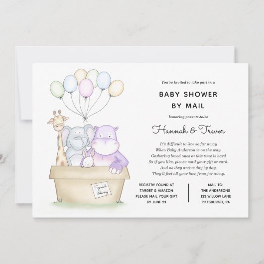 Invitation Bébé Longue Distance Jungle Animaux Douche par cou (Devant)