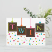 Invitation BÉBÉ lumineux Blocs de couleurs Baby shower jumeau (Debout devant)