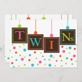 Invitation BÉBÉ lumineux Blocs de couleurs Baby shower jumeau (Devant / Derrière)