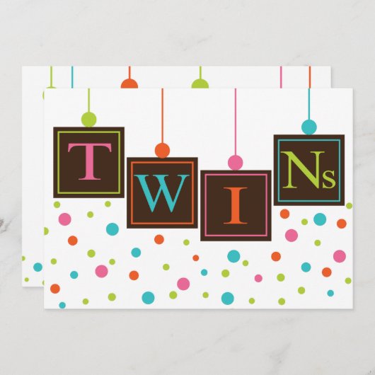 Invitation BÉBÉ lumineux Blocs de couleurs Baby shower jumeau (Devant / Derrière)