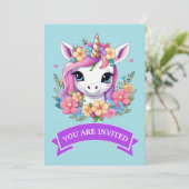 Invitation Bébé magique licorne avec fleurs (Debout devant)