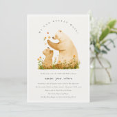 Invitation Bébé maman Bearly Wait Floral Neutal Baby shower (Debout devant)