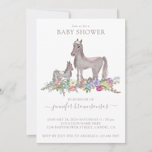 Invitation Bébé Maman Cheval Floral (Devant)