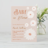 Invitation Bébé marguerrier en fleur Baby shower floral rose  (Debout devant)