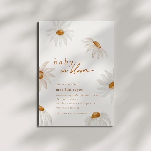 Invitation Bébé marguerrier en fleur Rustique Baby shower boh