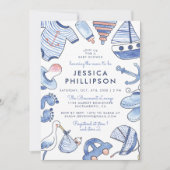 Invitation Bébé marin | Baby shower d'aquarelle bleue (Devant)