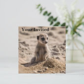 Invitation Bébé Meerkat Jouant Dans Le Sable, (Debout devant)