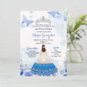 Invitation Bébé mexicain Bleu papillon Quinceanera Anniversai (Debout devant)