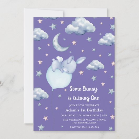 Invitation Bébé mignon 1er anniversaire bébé garçon pourpre (Devant)