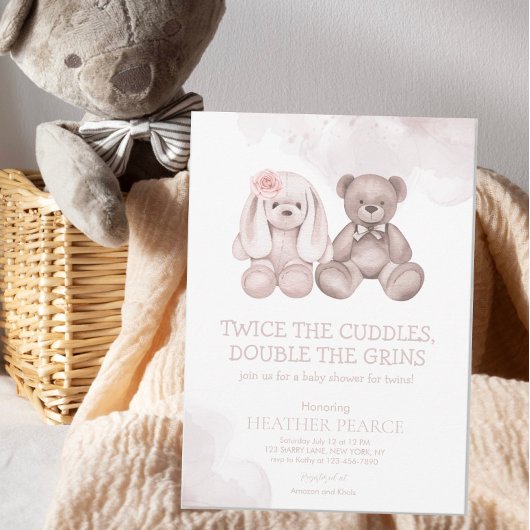 Invitation Bébé mignon Animal Teddy Ours Garçon Fille Twins D