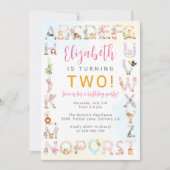 Invitation Bébé mignon Animaux Alphabet Anniversaire (Devant)