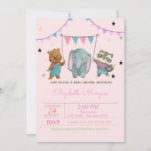 Invitation Bébé mignon animaux, Baby shower étoiles (Devant)