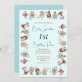 Invitation Bébé mignon Animaux célébrant le 1er anniversaire  (Devant / Derrière)