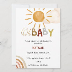 Invitation Bébé mignon Aquarelle Baby shower soleil