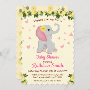 Invitation Bébé mignon Aquarelle Eléphant Baby shower Floral