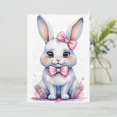 Invitation Bébé mignon avec arc rose anniversaire (Debout devant)