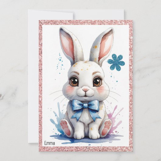 Invitation Bébé mignon avec arc rose anniversaire (Devant)