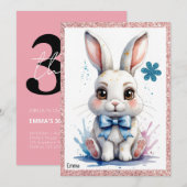 Invitation Bébé mignon avec arc rose anniversaire (Devant / Derrière)