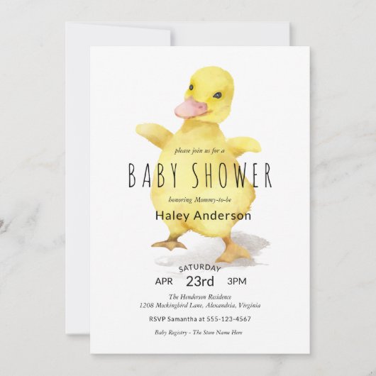 Invitation Bébé mignon Baby shower canard (Devant)
