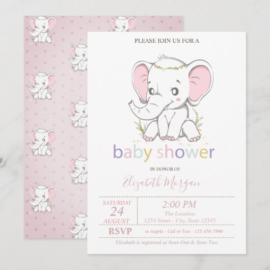 Invitation Bébé mignon Baby shower de ballons éléphants (Devant / Derrière)