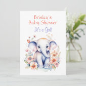 Invitation Bébé mignon Baby shower de fille d'éléphant (Debout devant)
