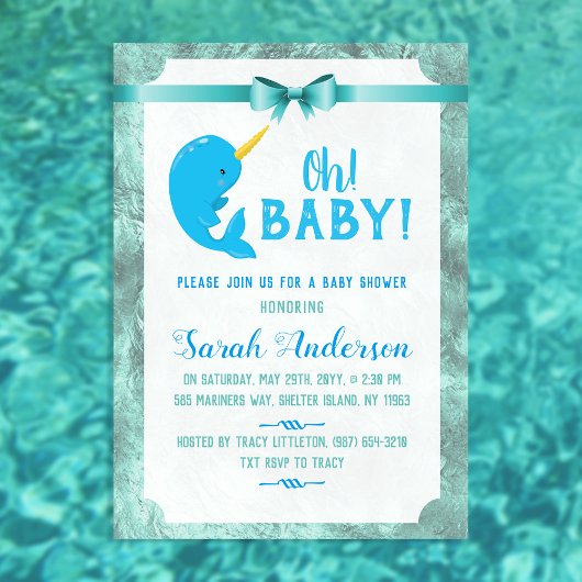 Invitation Bébé mignon Baby shower Narwhal